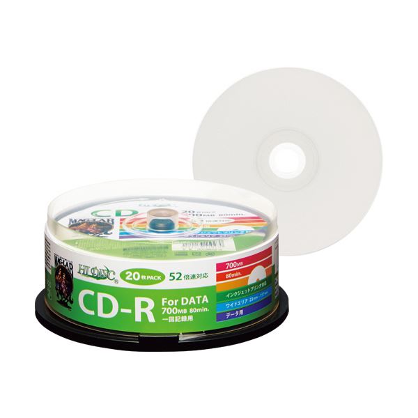 (まとめ) ハイディスク データ用CD-R700MB 52倍速 ホワイトワイドプリンタブル スピンドルケ—ス HDCR80GP20 1パック(20枚)  〔×30セット〕の通販は
