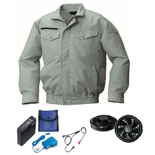 KU92030 空調服 R 綿・ポリ混紡 横ファン FAN2300B・CBB500ロングケーブル・LISUPER1セット モスグリーン 4L 【北海道・沖縄・離島配送不可】