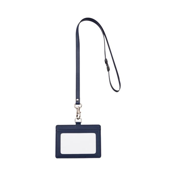(まとめ) TANOSEE 合皮製ネームカードホルダー ヨコ型 ストラップ付 ブルー 1個  〔×30セット〕 【北海道・沖縄・離島配送不可】