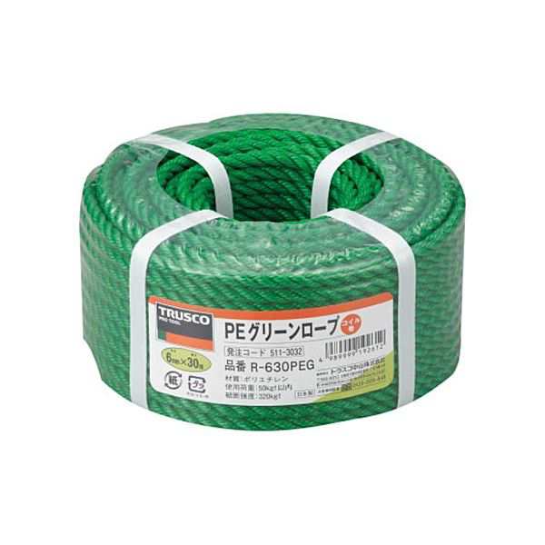 (まとめ) TRUSCO PEグリーンロープ 6mm×30m コイル巻 R-630PEG 1巻 〔×5セット〕の通販は 10,328円