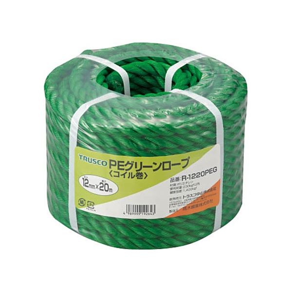 (まとめ) TRUSCO PEグリーンロープ 12mm×20m コイル巻 R-1220PEG 1巻 〔×3セット〕 【北海道・沖縄・離島配送不可】