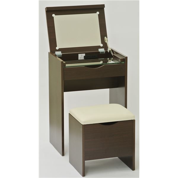 シンプル ドレッサーセット/化粧台・スツールセット 〔ダークブラウン