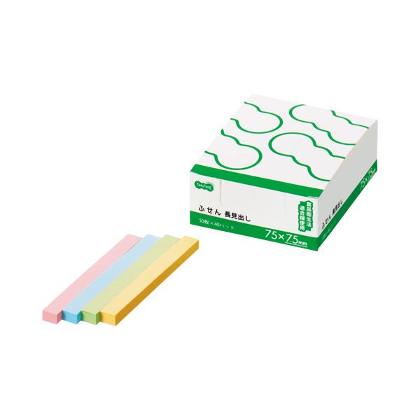 (まとめ) TANOSEE ふせん 長見出し 75×7.5mm 4色 1パック（40冊）  〔×10セット〕 【北海道・沖縄・離島配送不可】