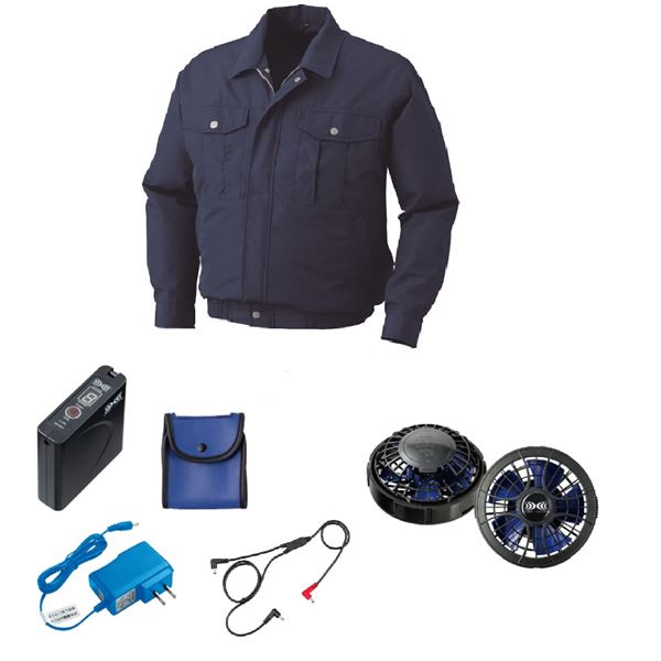 ポリエステル製長袖ワーク 空調服/作業着 〔ファンカラー：ブラックブルー ダークブルー 4L〕 パワーファン対応バッテリー付き LISUPER1 KU90540 【北海道・沖縄・離島配送不可】