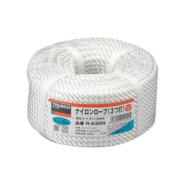 (まとめ) TRUSCO ナイロンロープ 6mm×30m コイル巻 R-630N 1巻 〔×3セット〕 【北海道・沖縄・離島配送不可】