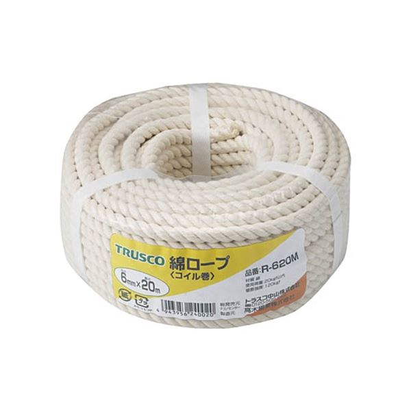 (まとめ) TRUSCO 綿ロープ φ6mm×20m コイル巻 R-620M 1巻 〔×3セット〕 【北海道・沖縄・離島配送不可】