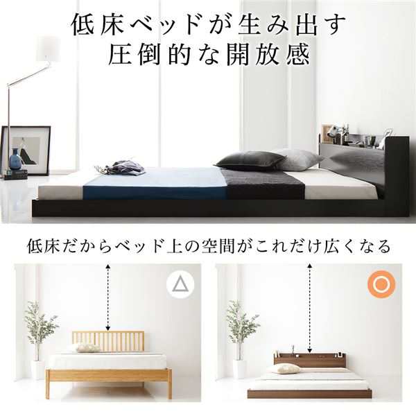 【祝開店!大放出セール開催中】 ベッド 低床 ロータイプ すのこ 木製 宮付き 棚付き コンセント付き - シングルベッド