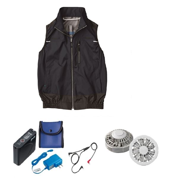 KU92120 空調服 R ポリエステル製 遮熱フルハーネス仕様ベスト FAN2200G・RD9261・LISUPER1セット ダークブルー LL 【北海道・沖縄・離島配送不可】