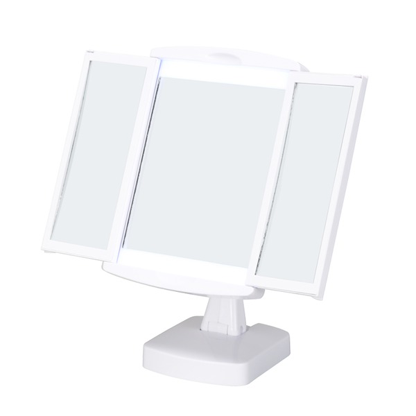 〔12個セット〕キレイミラー(ホワイト/白) LED/ライト付/2WAY/三面鏡/拡大鏡/卓上ミラー/手鏡/メイク/化粧/スタンド/女優ミラー/折りたたみ/回転式/光る/業務用/NK-2710 【北海道・沖縄・離島配送不可】_1