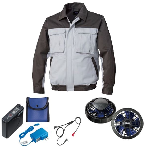 KU91920 空調服 R 綿厚手 脇下マチ付き FAN2400SPBB・RD9261・LISUPER1セット シルバー×ダークグレー 4Lの通販は