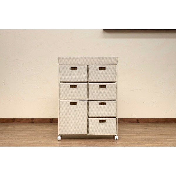 ラタン調チェスト4段ワイドアイボリー