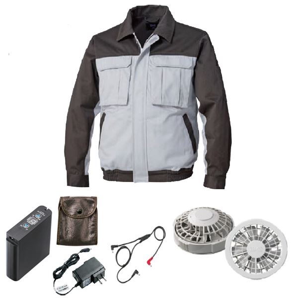 KU91920 空調服 R 綿厚手 脇下マチ付き FAN2200G・RD9261・LIPRO2セット シルバー×ダークグレー LL 【北海道・沖縄・離島配送不可】