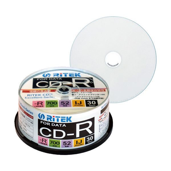 （まとめ）RITEK データ用CD-R 700MB1-52倍速 ホワイトワイドプリンタブル スピンドルケース CD-R700EXWP.30RT C 1パック(30枚) 〔×5セット〕 【北海道・沖縄・離島配送不可】