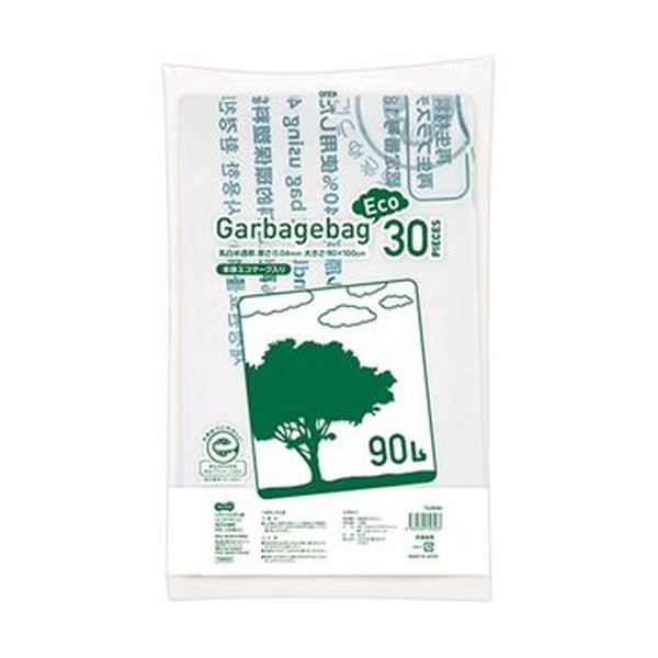 （まとめ）TANOSEE リサイクルポリ袋（エコデザイン）乳白半透明 90L 1パック（30枚）〔×10セット〕 【北海道・沖縄・離島配送不可】