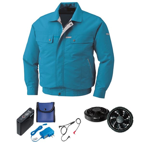 KU90450 空調服 R 綿・ポリ混紡 脇下マチ付き FAN2300B・RD9261・LISUPER1セット ターコイズブルー 3L 【北海道・沖縄・離島配送不可】