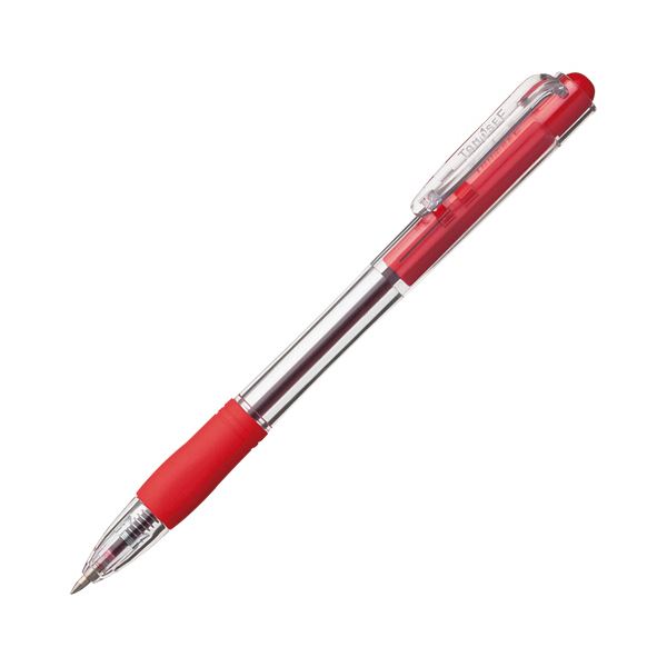 （まとめ）TANOSEE ノック式油性ボールペングリップ付 0.7mm 赤（軸色：クリア）1パック（10本）〔×20セット〕 【北海道・沖縄・離島配送不可】