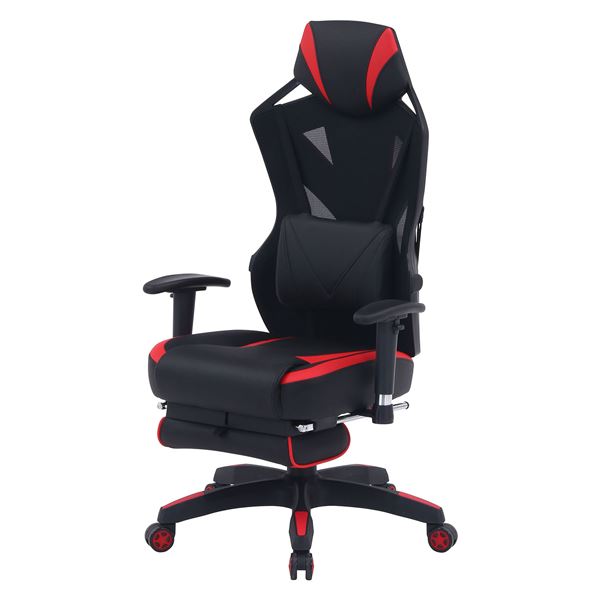 メッシュゲーミングチェア フットレスト付きレッド（RD） 組立品 【北海道・沖縄・離島配送不可】