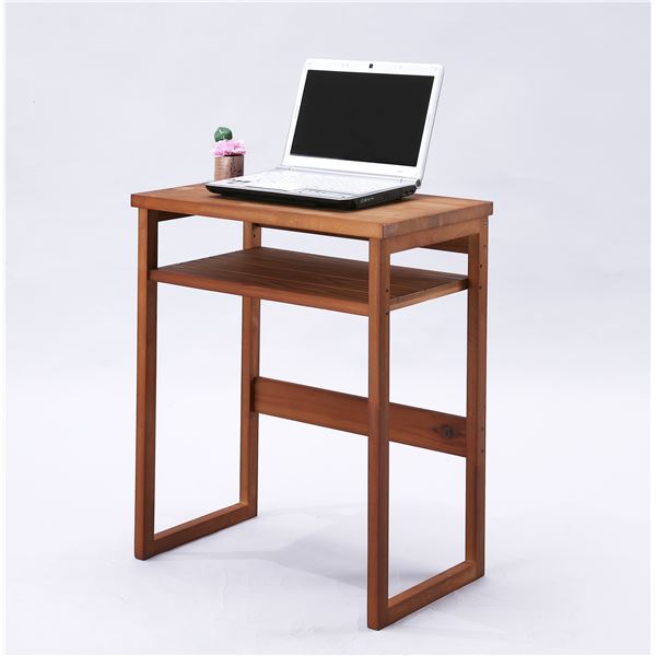 天然木パーソナルデスク/パソコンデスク 【高さ調整可】 幅70cm 木製 天然木デスク/パソコンデスク 〔高さ：70cm〕 幅60cm 木製 棚付き 日本