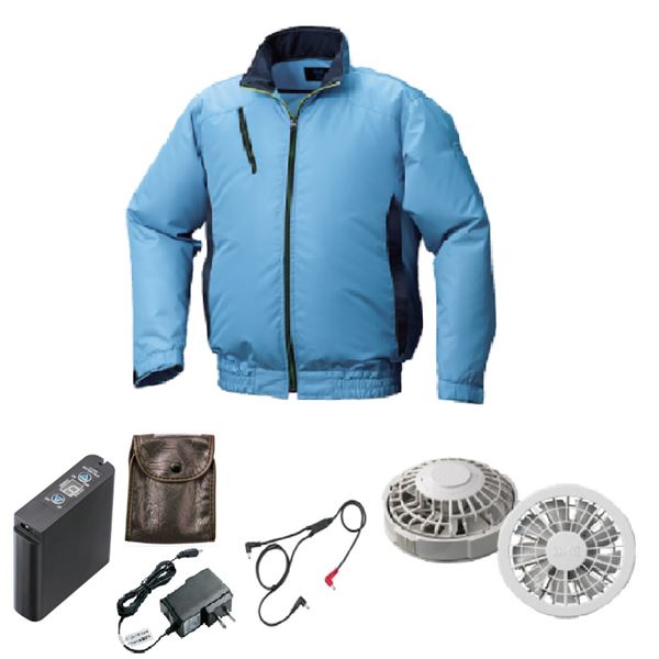 KU92010 空調服 R ポリエステル製 カジュアル FAN2200G・RD9261・LIPRO2セット ライトブルー×ダークネイビー LLの通販は