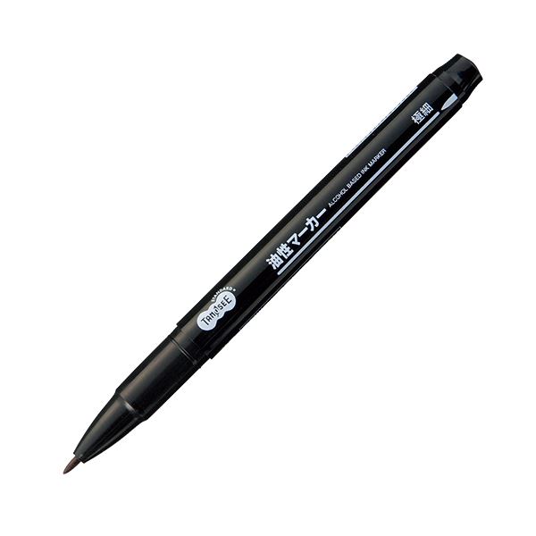 (まとめ) TANOSEE キャップ式油性マーカー シングル 極細 黒 1セット（10本）  〔×30セット〕 【北海道・沖縄・離島配送不可】
