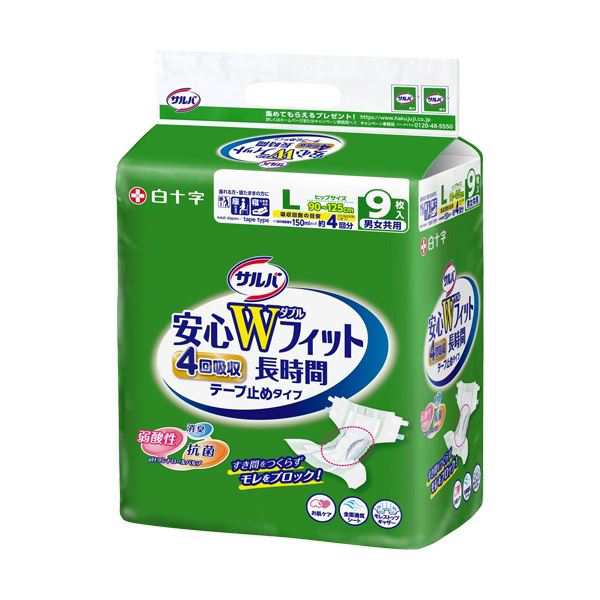 (まとめ) 白十字 サルバ 安心Wフィット L 1パック(9枚) 〔×5セット〕