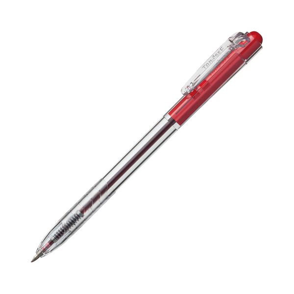 （まとめ）TANOSEE ノック式油性ボールペン0.7mm 赤（軸色：クリア）1パック（10本）〔×20セット〕 【北海道・沖縄・離島配送不可】
