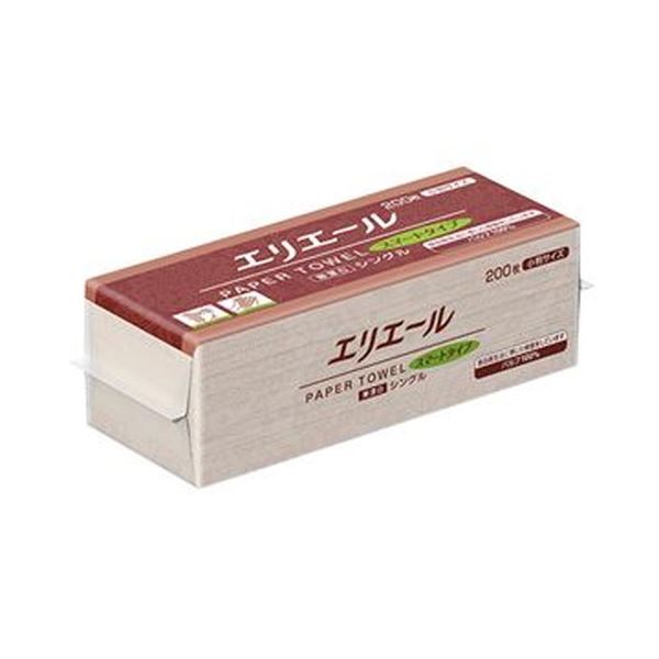 （まとめ）大王製紙 エリエールペーパータオルスマートタイプ 無漂白シングル 小判 200枚 1パック〔×100セット〕 【北海道・沖縄・離島配送不可】