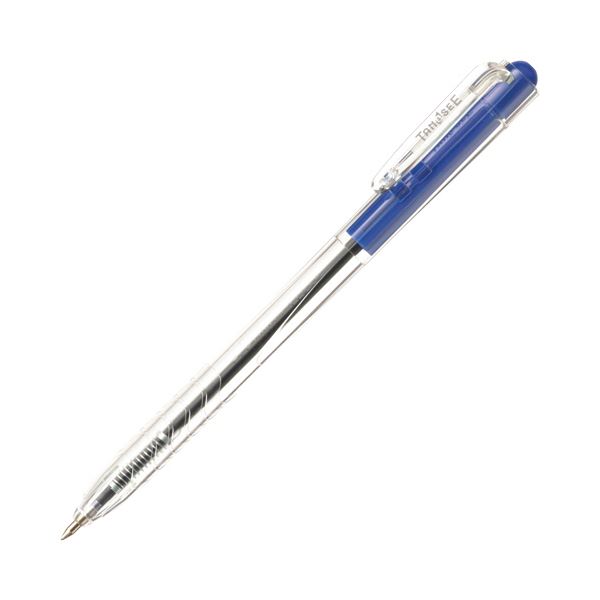 （まとめ）TANOSEE ノック式油性ボールペン0.7mm 青（軸色：クリア）1パック（10本）〔×20セット〕 【北海道・沖縄・離島配送不可】
