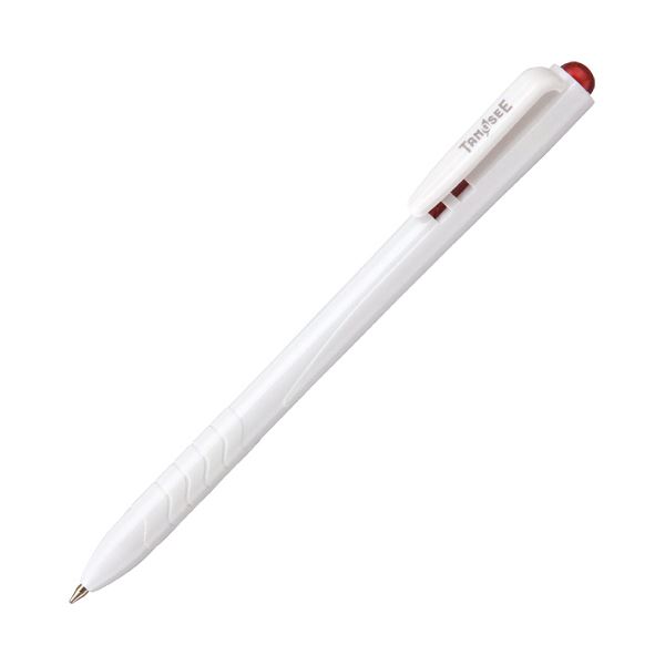 （まとめ）TANOSEE ノック式油性ボールペン0.7mm 赤（軸色：白）1パック（10本）〔×20セット〕 【北海道・沖縄・離島配送不可】