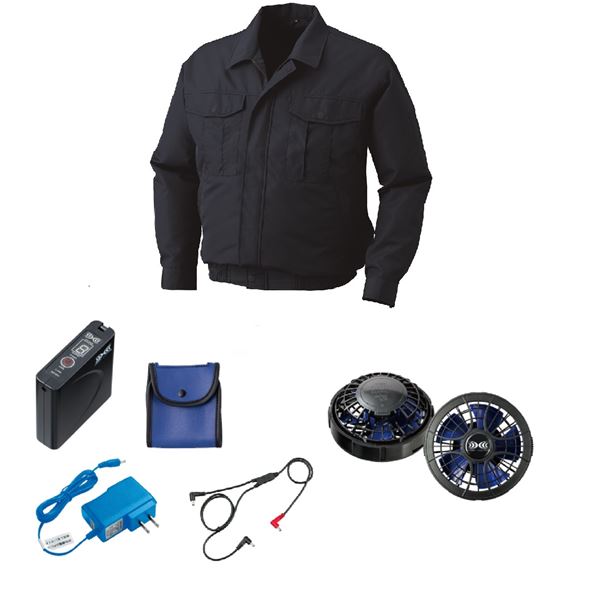 ポリエステル製長袖ワーク 空調服/作業着 〔ファンカラー：ブラックブルー ネイビー S〕 パワーファン対応バッテリー付き LISUPER1 KU90540 【北海道・沖縄・離島配送不可】