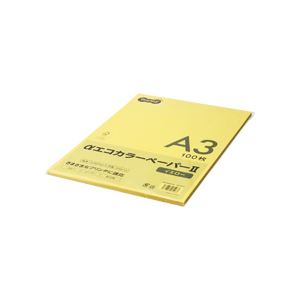 (まとめ) TANOSEE αエコカラーペーパーII A3 イエロー 少枚数パック 1冊（100枚）  〔×10セット〕 【北海道・沖縄・離島配送不可】