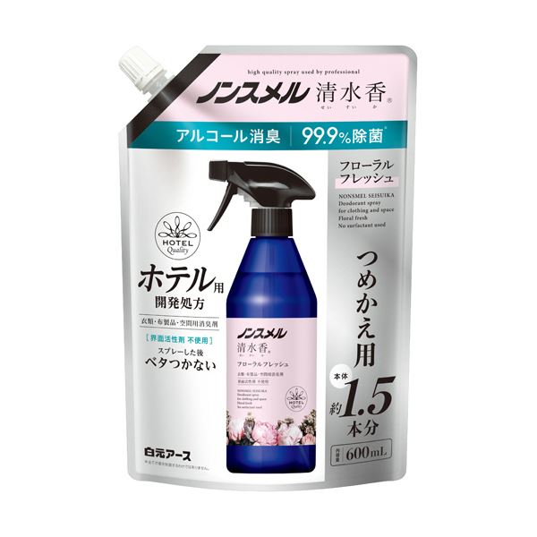 （まとめ）白元アース ノンスメル 清水香 フローラルフレッシュの香り つめかえ用 600ml 1パック 〔×10セット〕 【北海道・沖縄・離島配送不可】