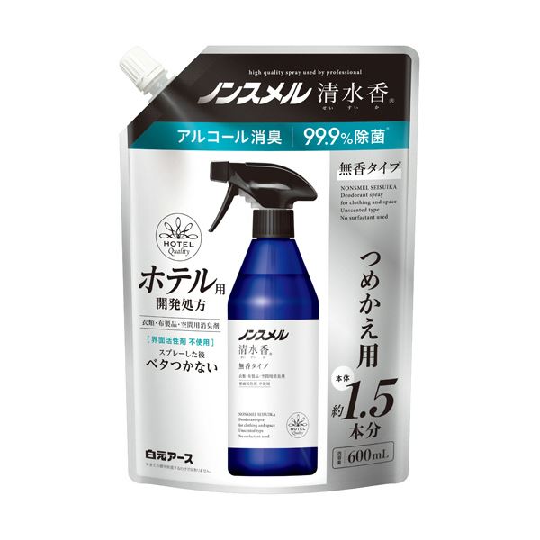 （まとめ）白元アース ノンスメル 清水香 無香 つめかえ用 600ml 1パック 〔×10セット〕 【北海道・沖縄・離島配送不可】