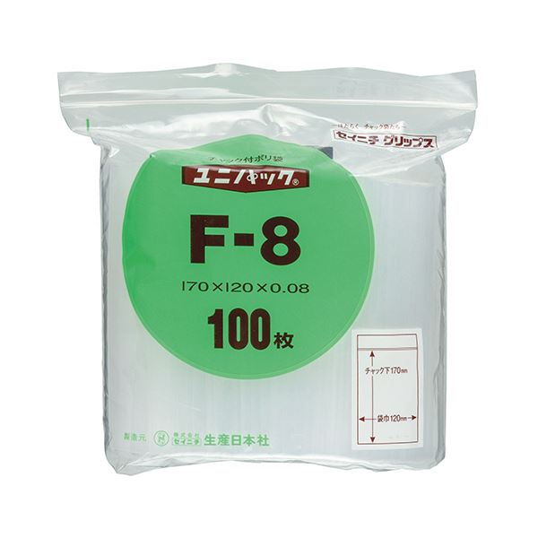 (まとめ) セイニチ ユニパック チャック付ポリエチレン ヨコ120×タテ170×厚み0.08mm F-8 1パック（100枚） 〔×30セット〕 【北海道・沖縄・離島配送不可】