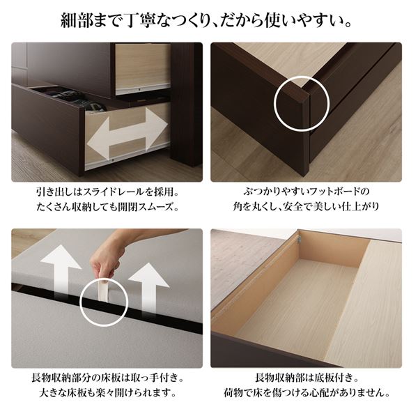 組立設置サービス 薄型宮付き 頑丈ボックス収納 ベッド セミダブル アイボリー 日本製 ポケットコイルマットレス 引き出し5杯 【北海道・沖縄・離島配送不可】_3