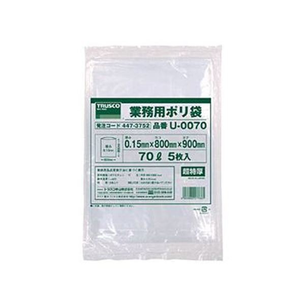 まとめ）TRUSCO業務用ポリ袋 0.15×70L U-0070 1パック（5枚）〔×10セット〕