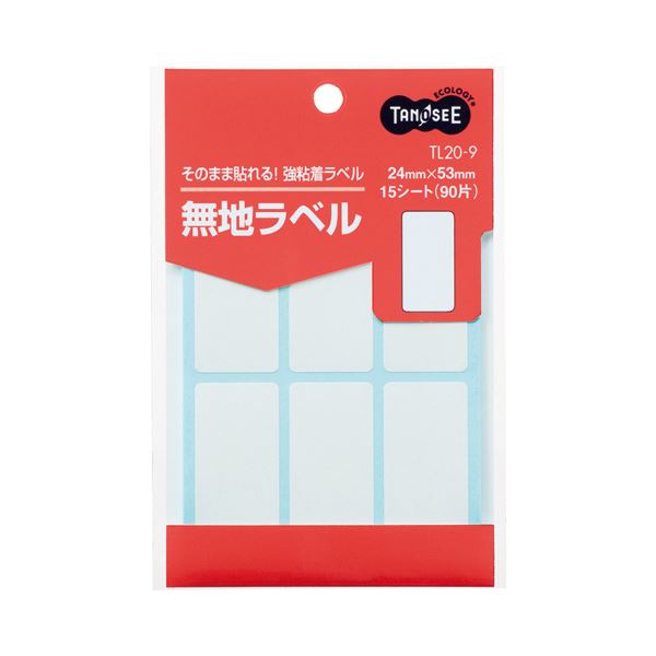 (まとめ) TANOSEE 無地ラベル 24×53mm 1パック（90片：6片×15シート） 〔×100セット〕 【北海道・沖縄・離島配送不可】
