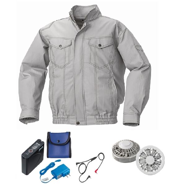 KU92040 空調服 R 綿 ヘリンボーン FAN2200G・RD9261・LISUPER1セット シルバー L 【北海道・沖縄・離島配送不可】