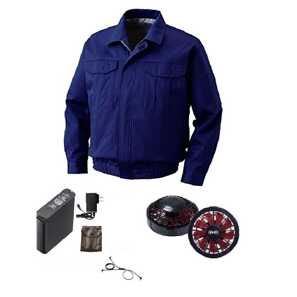 裏地式綿厚手 ワーク 空調服/作業着 〔ファンカラー：ブラックレッド カラー：ダークブルー L〕 リチウムバッテリー付き LIPRO2 KU90600 【北海道・沖縄・離島配送不可】