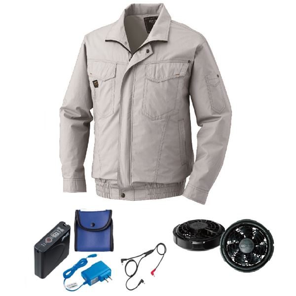 KU91410 空調服 R 綿薄手フード付 FAN2200G・RD9261・LISUPER1セット シルバー 5L : [空調服] フード付綿薄手 (KU91410) 服のみ (M