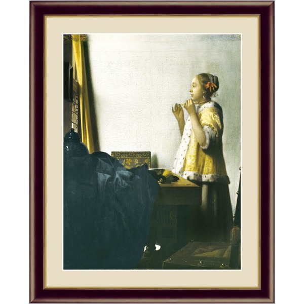 〔フェルメールの代表作〕謎多き画家 鮮やかな青色 ■ヨハネス・フェルメール（Johannes Vermeer）F6号 真珠のネックレスを持つ少女 【北海道・沖縄・離島配送不可】