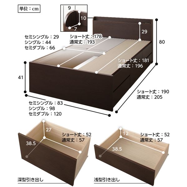 組立設置サービス 薄型宮付き 頑丈ボックス収納 ベッド セミダブル ダークブラウン 日本製 ポケットコイルマットレス 引き出し5杯 【北海道・沖縄・離島配送不可】_5