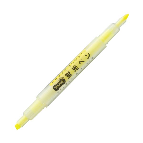(まとめ) TANOSEEキャップが外しやすい蛍光ペン ツイン 黄 1本 〔×100セット〕 【北海道・沖縄・離島配送不可】
