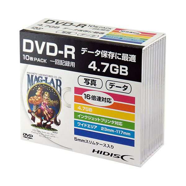 (まとめ)ハイディスク データ用DVD-R4.7GB 1-16倍速 ホワイトワイドプリンタブル 5mmスリムケース HDDR47JNP10SC 1パック(10枚) 〔×20〕