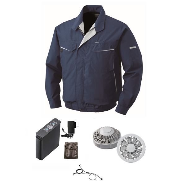 綿・ポリ混紡 空調服/作業着 〔ファンカラー：グレー カラー：ネイビー 4L〕 リチウムバッテリー付 コットン混 LIPRO2 KU90470の通販は 22,025円