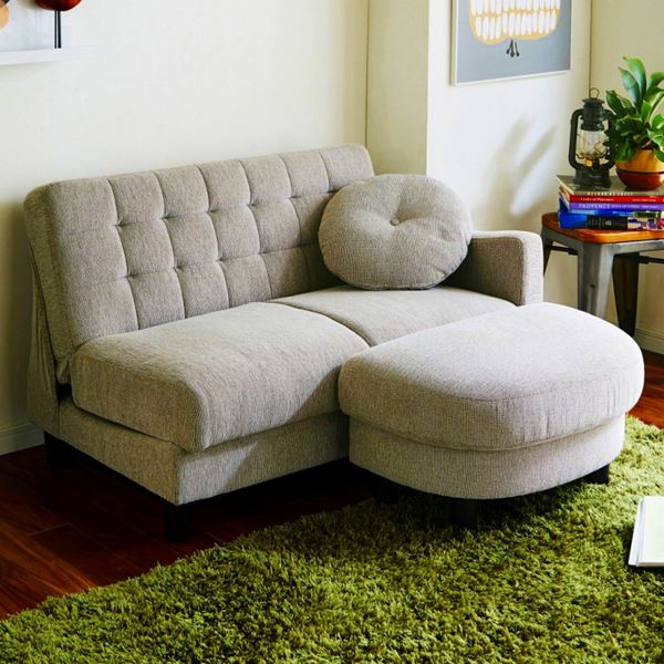 座面下収納庫付きコンパクトカウチソファー アイボリー 幅約153cmの通販は 33,348円