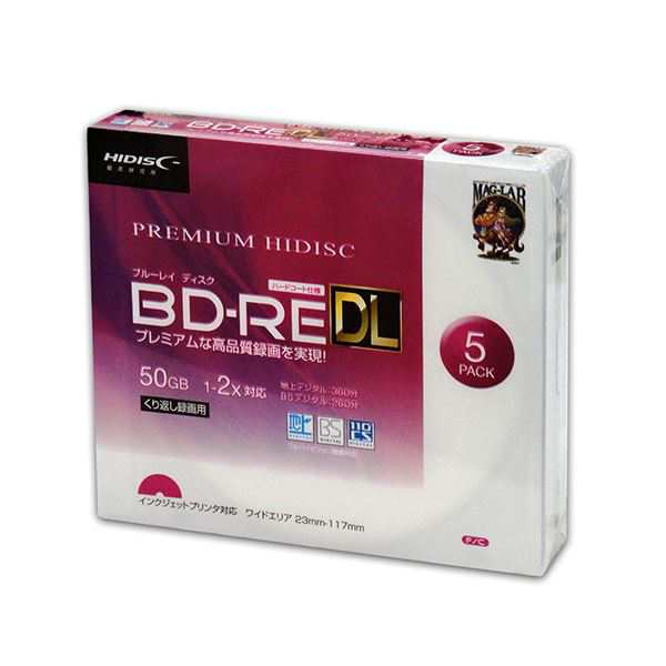 (まとめ)PREMIUM HIDISC BD-RE DL 1-2倍速対応 50GB くり返し録画用デジタル放送対応 IJプリンタ対応5枚〔×20〕 HDVBE50NP5SCX20のサムネイル