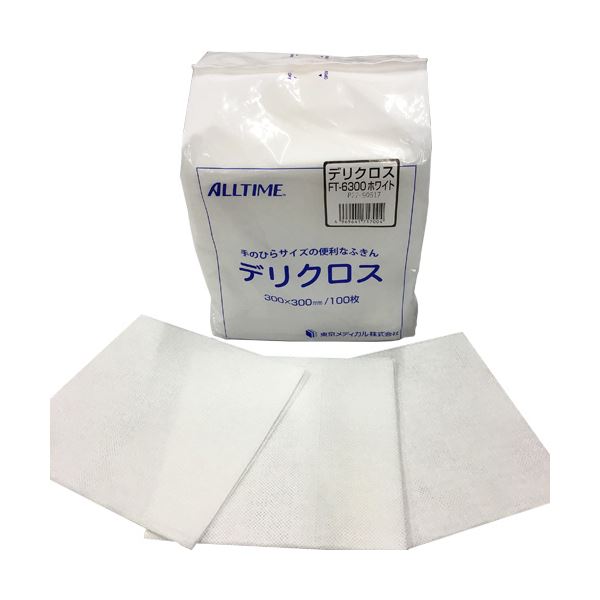（まとめ）東京メディカル デリクロス 30×30cm ホワイト FT-6300 1パック（100枚）〔×10セット〕 【北海道・沖縄・離島配送不可】