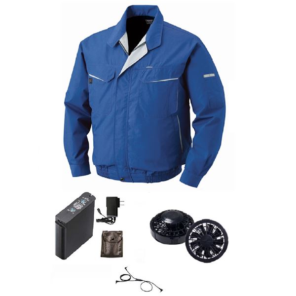 綿・ポリ混紡 空調服/作業着 〔ファンカラー：ブラック カラー：ブルー M〕 リチウムバッテリー付 コットン混 LIPRO2 KU90470 【北海道・沖縄・離島配送不可】