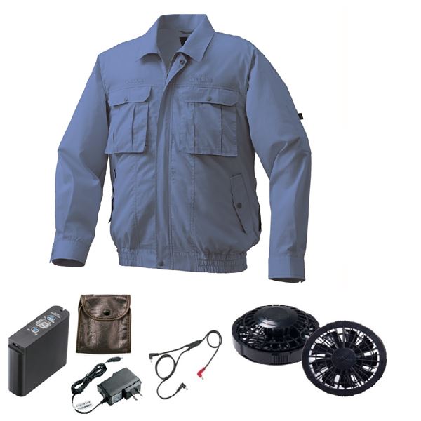 KU92100 空調服 R 綿・ポリ混紡 フルハーネス仕様 FAN2200B・RD9261・LIPRO2セット ライトブルー 3L 【北海道・沖縄・離島配送不可】